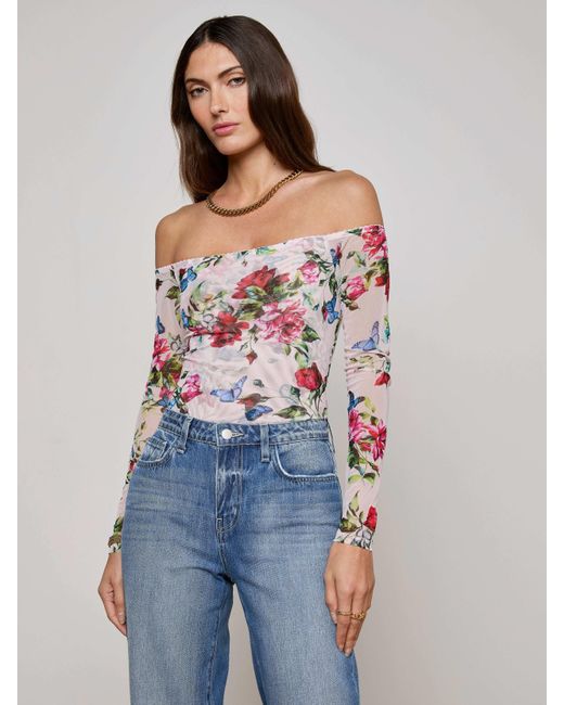 L'Agence Blue Peonie Off-The-Shoulder Bodysuit