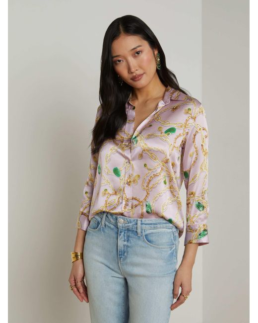 L'Agence Multicolor Dani Silk Blouse Top