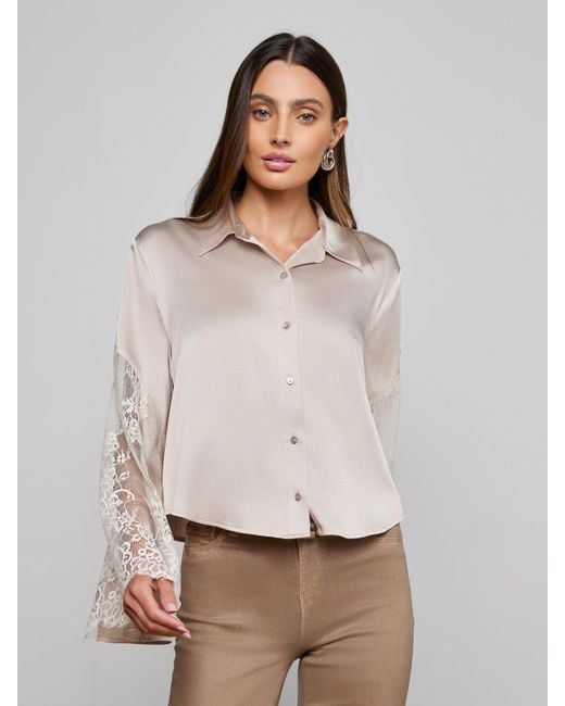 L'Agence White Capri Lace Sleeve Blouse Top