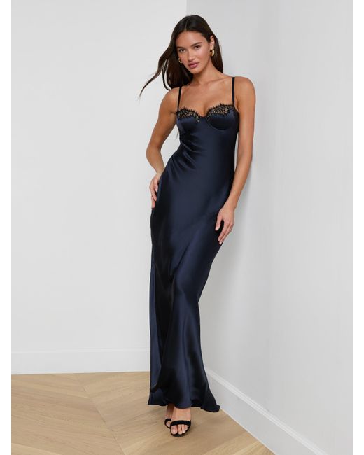 Robe De Soirée En Soie Et Dentelle Shayla, Bleu Nuit L'Agence en coloris Blue