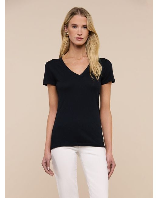 L'Agence Blue Becca Cotton V-neck Tee