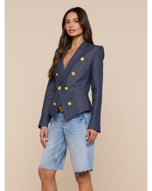 L'Agence Blue Solar Pinstriped Blazer