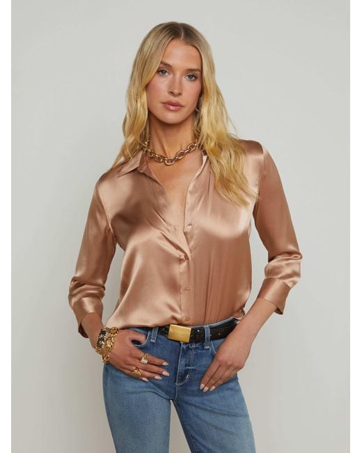 L'Agence Blue Dani Silk Blouse Top