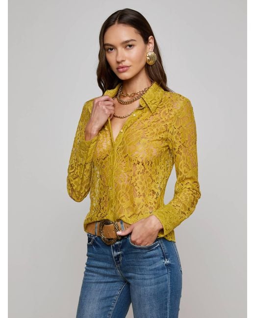 Chemisier En Dentelle Florale Maia, Dentelle Jaune Ceylan L'Agence en coloris Yellow