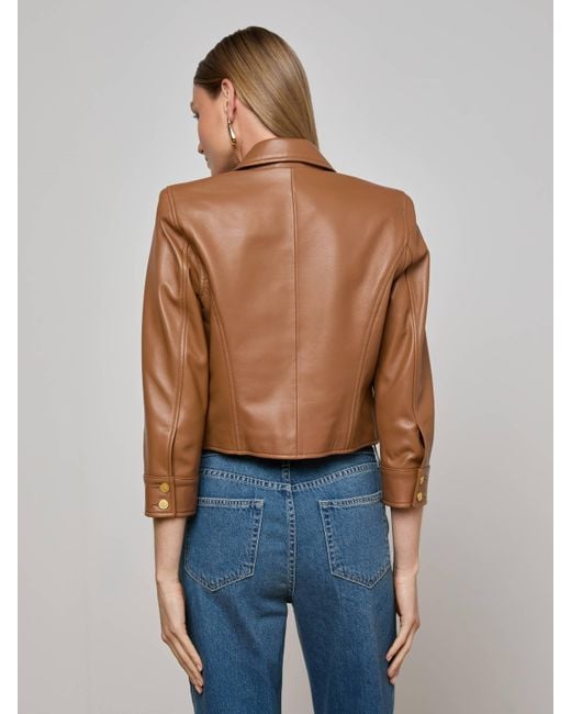 L'Agence Blue Kumi Cropped Leather Jacket