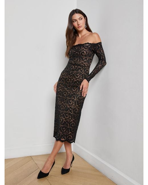 L'Agence Black Lindsay Sequined Lace Dress
