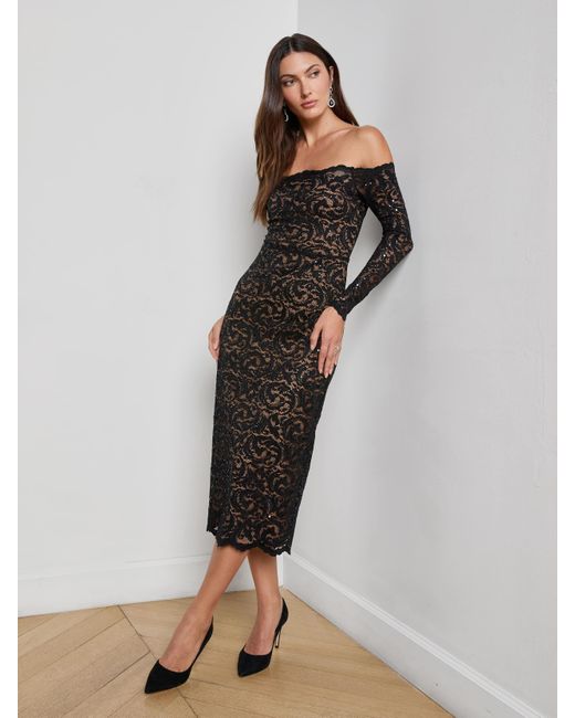 Robe En Dentelle À Sequins Lindsay, Noir L'Agence en coloris Black