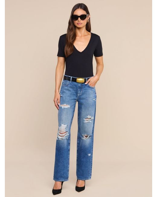 L'Agence Black Brianna Cotton V-Neck T-Shirt