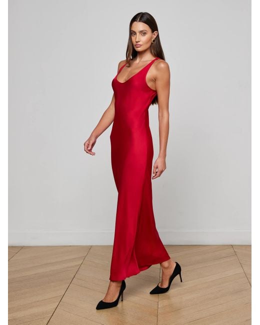 Robe Longue En Satin Akiya, Rouge Piment L'Agence en coloris Red