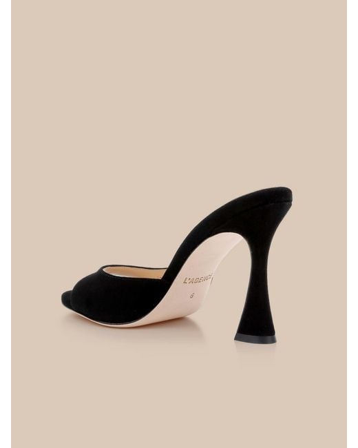 L'Agence Black Rounded-Toe Suede Avery Heeled Sandals
