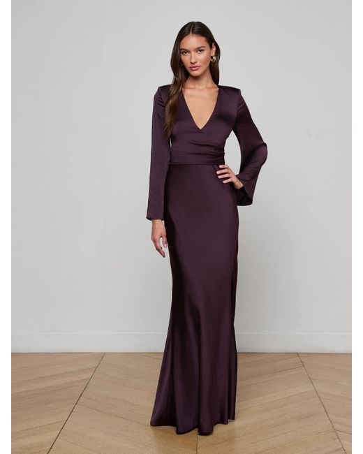 L'Agence Purple Manon Satin Gown