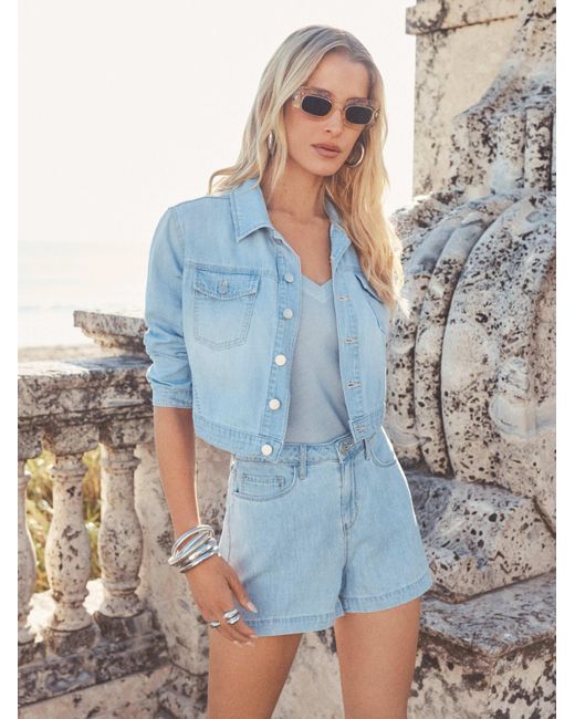 L'Agence Blue Koda Cropped Chambray Jacket