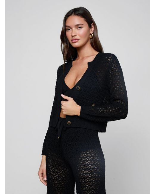 L'Agence Black 'Agence Orla Pointelle Knit Cardigan