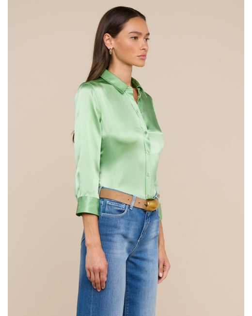 L'Agence Green Dani Silk Blouse Top