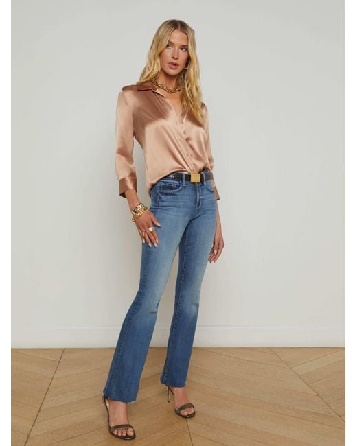 L'Agence Blue Dani Silk Blouse Top