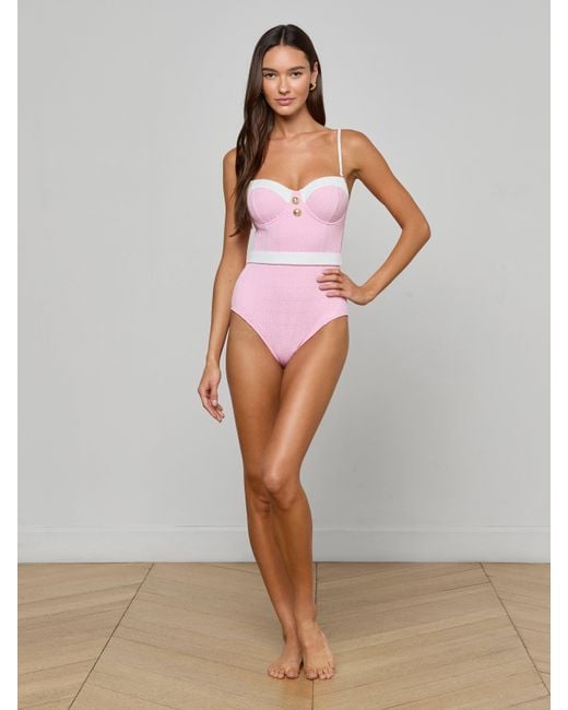 L'Agence Pink Amie Bandeau One-Piece Swimsuit