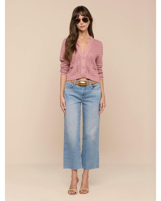 L'Agence Blue Orla Pointelle Knit Cardigan