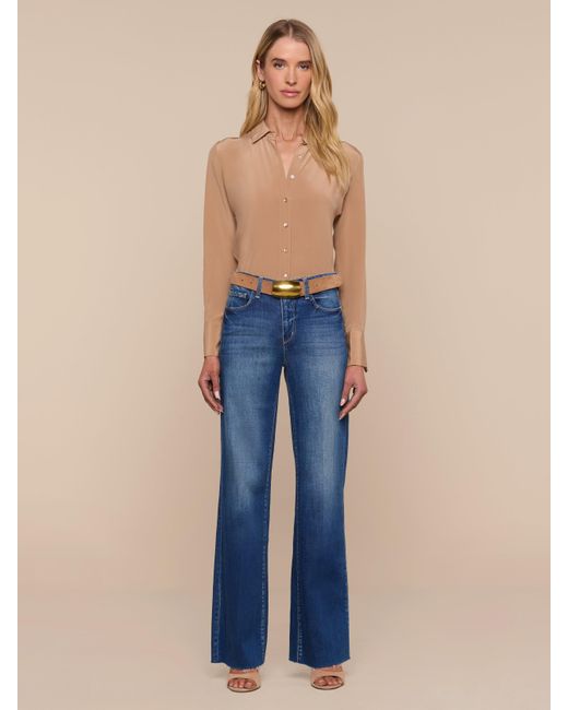 L'Agence Blue Babette Silk Blouse Top