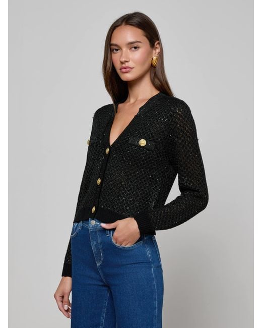 L'Agence Blue Blanca Sequin Cardigan