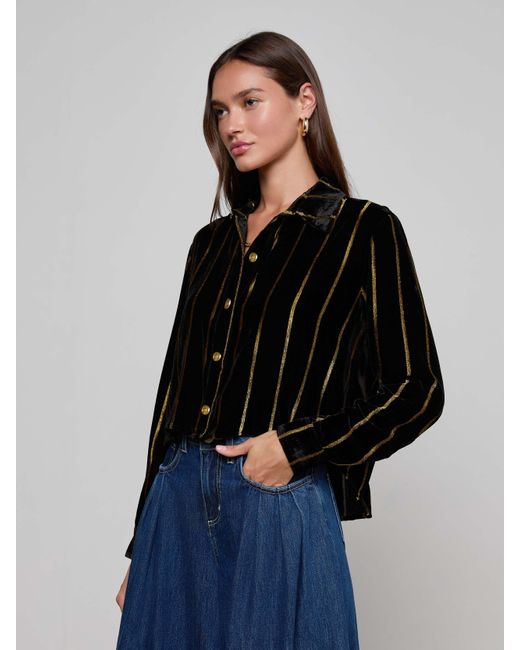 L'Agence Blue Cosette Velvet Shirt