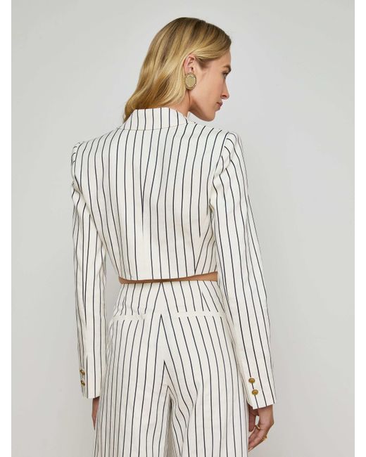 L'Agence White Izzie Striped Cropped Blazer