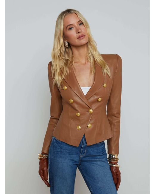 L'Agence Blue Bethany Leather Blazer