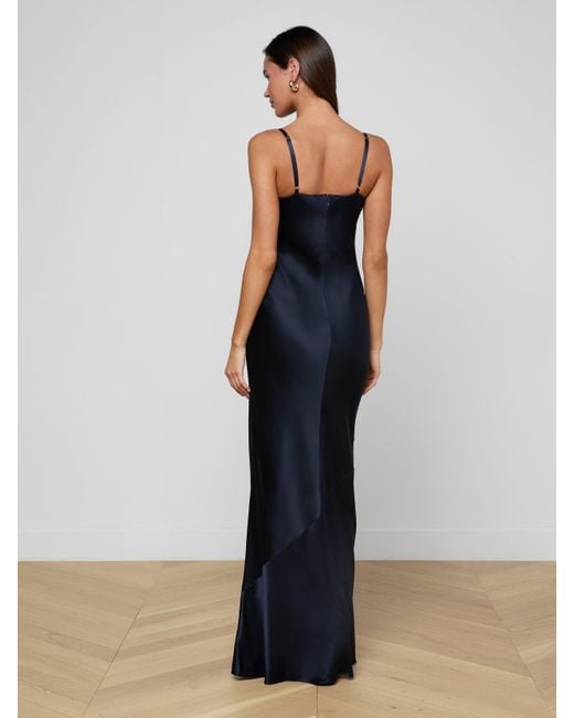 Robe De Soirée En Soie Et Dentelle Shayla, Bleu Nuit L'Agence en coloris Blue
