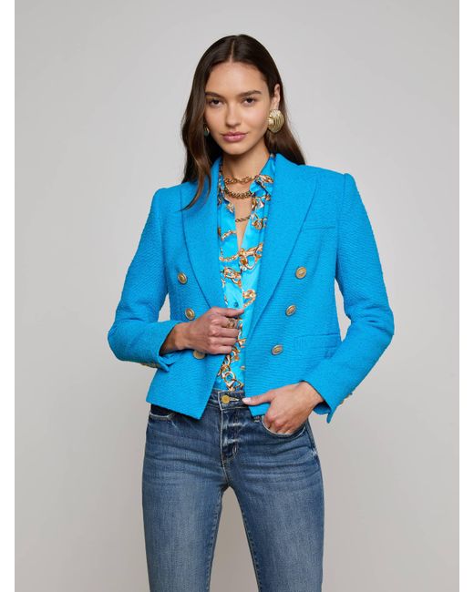 L'Agence Blue Brooke Tweed Blazer