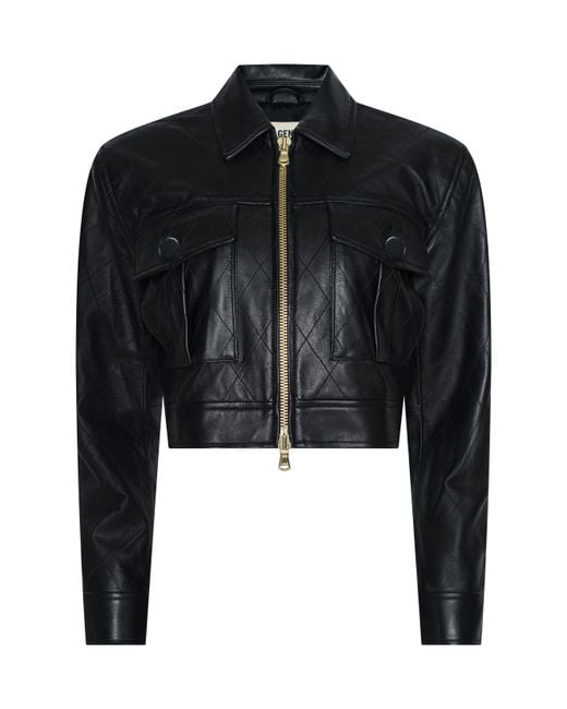 L'Agence Blue Micah Oversized Leather Jacket