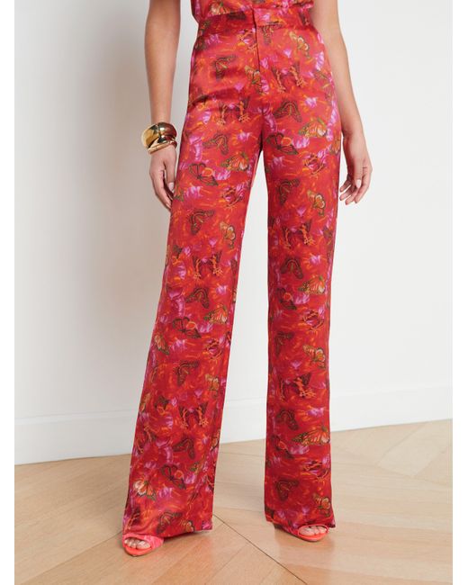 L'Agence Livvy Silk Straight-leg Trouser in Red | Lyst