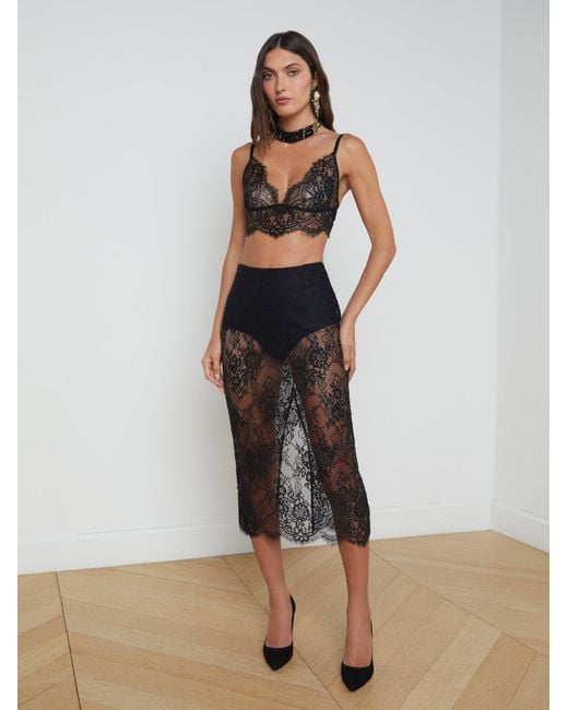 Jupe Crayon En Dentelle Makena, Noir L'Agence en coloris Multicolor