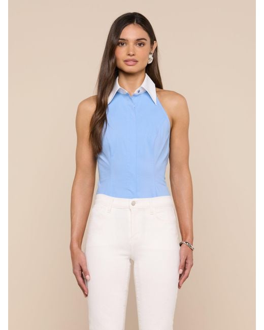 L'Agence Blue 'Agence Rina Poplin Halter Top