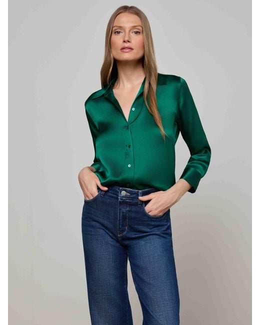 L'Agence Green 'Agence Dani Silk Blouse Top