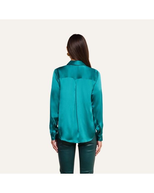 L'Agence Blue Tyler Silk Blouse Top