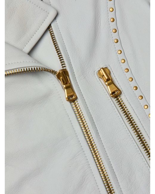 L'Agence White Aelin Studded Leather Jacket