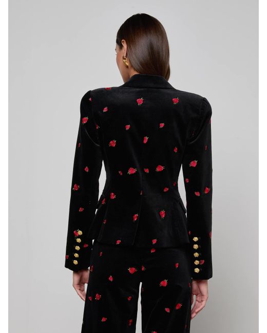 Blazer En Velours Kaisley, Noir Avec Roses Rouges Brodées L'Agence en coloris Black