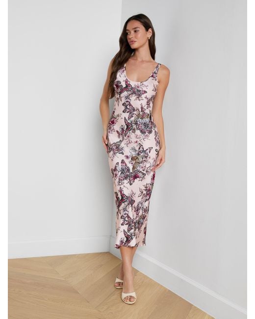 Robe Longue En Satin Akiya, Rose Pâle À Imprimé Jungle Papillons Coloré L'Agence en coloris Multicolor