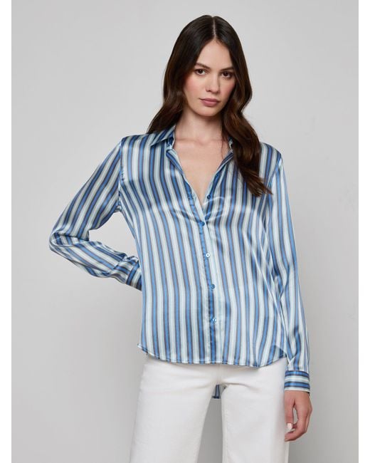 Chemisier En Soie Tyler, Rayures Chevrons Bleues L'Agence en coloris Blue