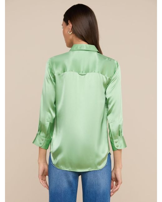 L'Agence Green Dani Silk Blouse Top