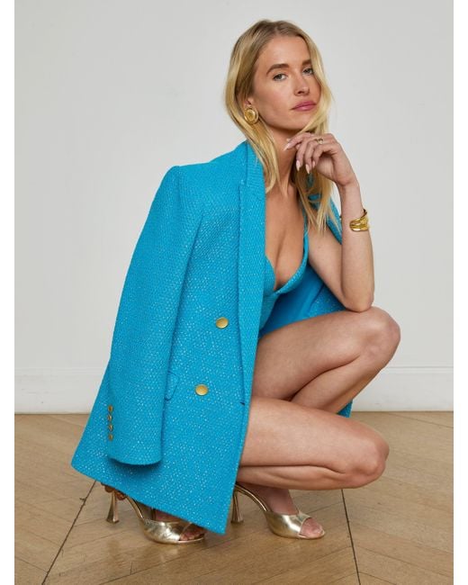 L'Agence Blue Riva Oversized Knit Blazer