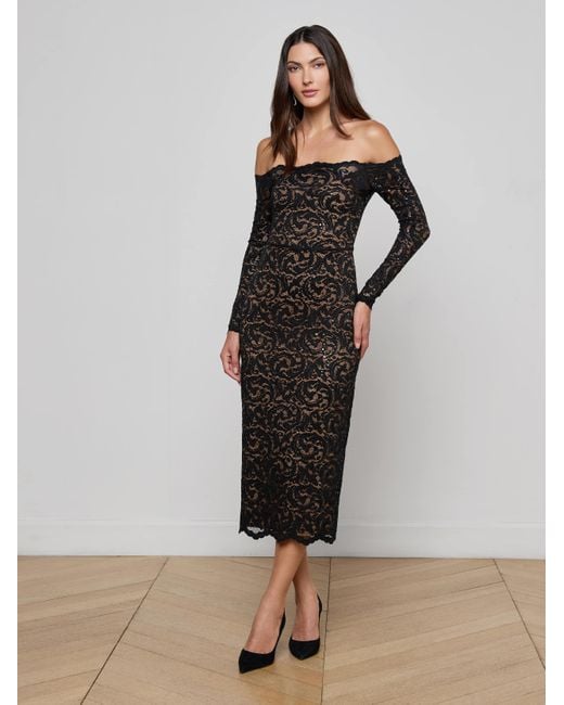 Robe En Dentelle À Sequins Lindsay, Noir L'Agence en coloris Black