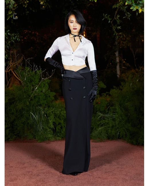 スカート TUXEDO SKIRT L'Agence Tuxedo-Style Satin Trim Maxi Skirt in White | Lyst