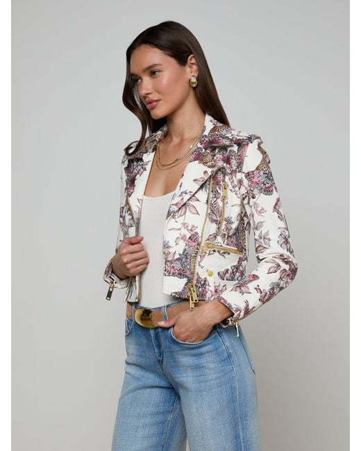 Blouson En Cuir Blakely, Blanc À Imprimé Jungle Papillons Coloré L'Agence en coloris Multicolor