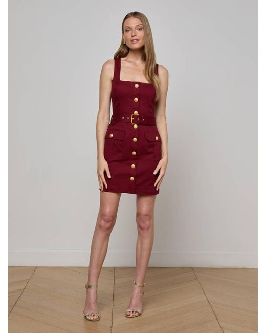 L'Agence Red Midy Button-Front Dress