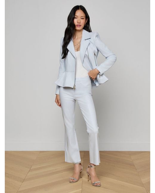 L'Agence White Lyric Peplum Biker Jacket