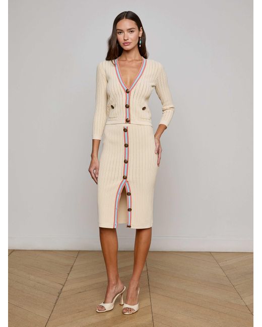 Jupe En Maille Pointelle Melania, Écru/Corail/Bleu Pâle L'Agence en coloris Natural