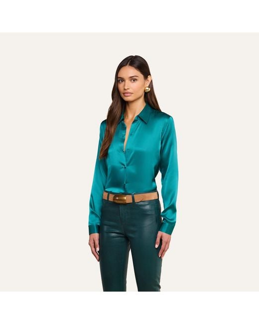 L'Agence Blue Tyler Silk Blouse Top