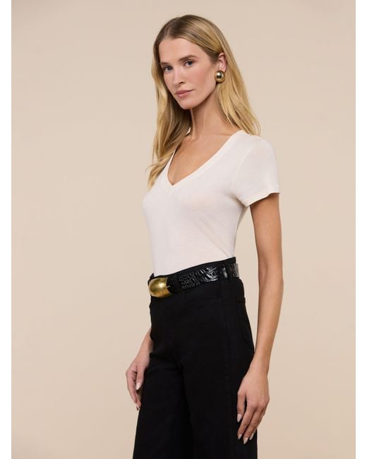 L'Agence White Becca Cotton V-neck Tee