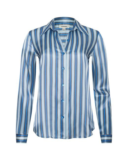 Chemisier En Soie Tyler, Rayures Chevrons Bleues L'Agence en coloris Blue