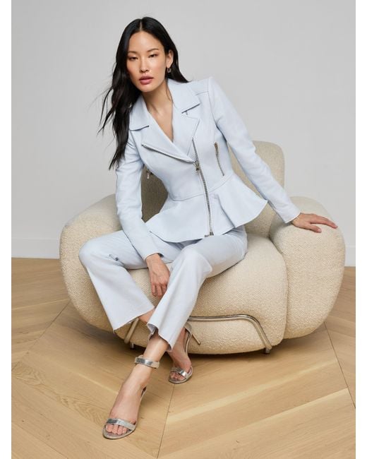 L'Agence White Lyric Peplum Biker Jacket